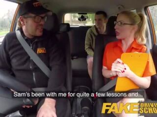 Fake Driving School Exam failure begins to superb inviting blonde car fuck