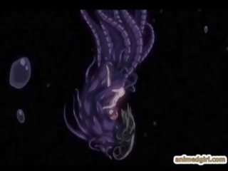 Aangenaam anime coeds betrapt en geboord door tentakels monster