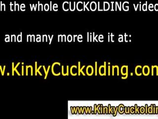Sissified cuckold loser licks up cumshot